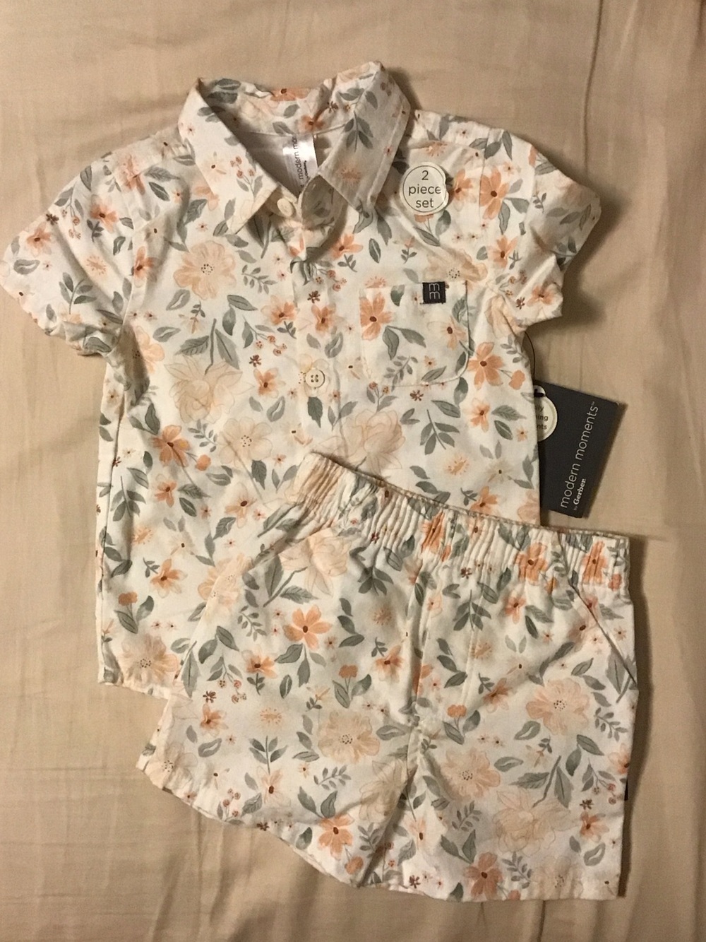 Modern Moments Kids Floral Short Set - Cream with Peach & Sage